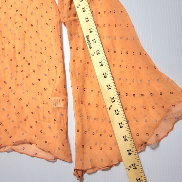 J.Jill 100% Silk Print Tie Front Blouse Womens XL New MSRP $78 Peach Coral Sheer - Picture 4 of 9